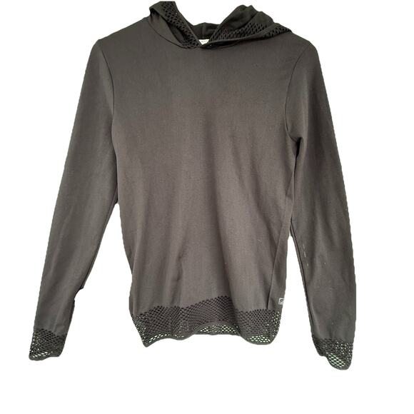 Fabletics Black Megan Seamless Pullover Hooded Activewear Mesh‎ Trim Top Medium - Picture 1 of 9
